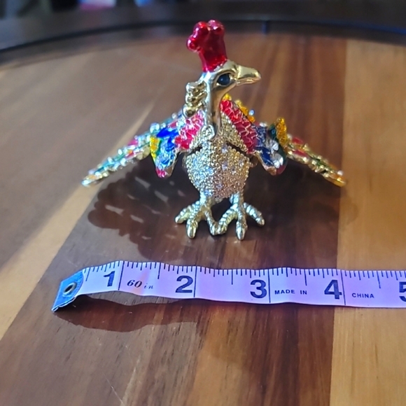 Vintage Rhinestone Colorful Peacock Trinket Box - Picture 8 of 8
